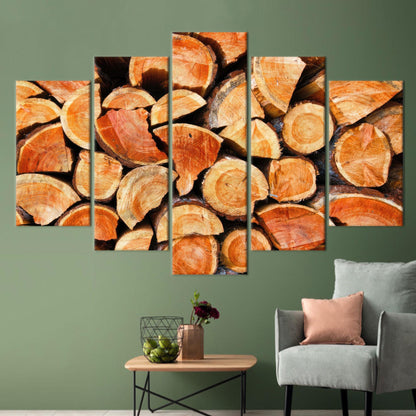 Modern Brown Canvas Print with Wood Ring, Personalized Home Decoration, 3D Wall Hanging