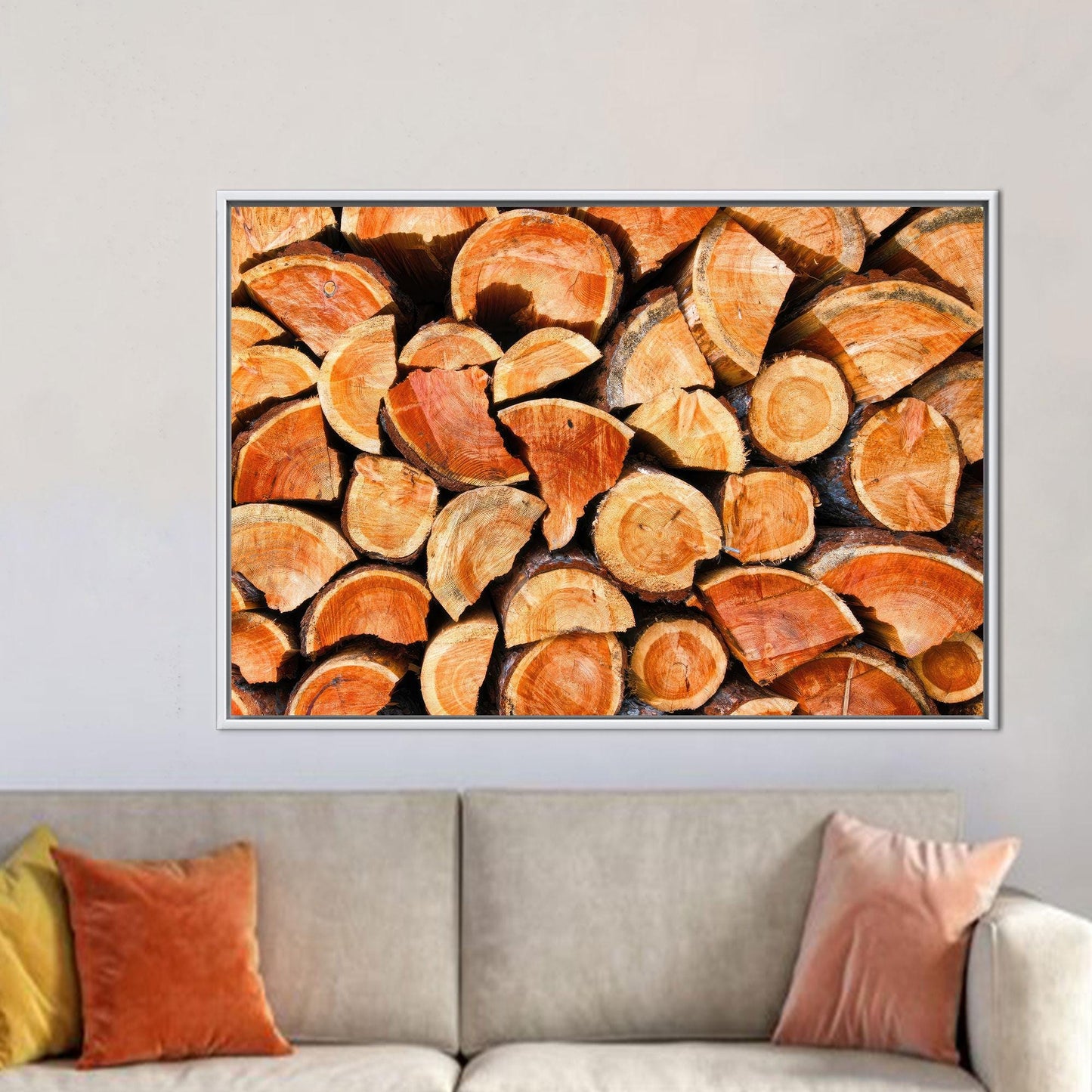 Modern Brown Canvas Print with Wood Ring, Personalized Home Decoration, 3D Wall Hanging