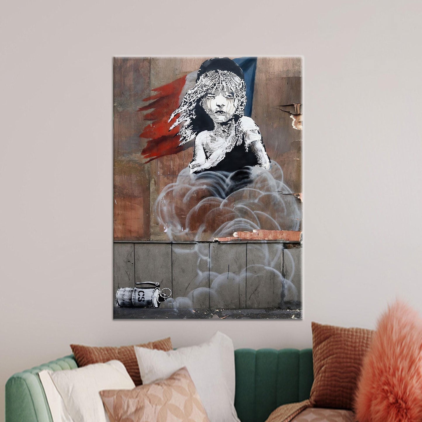 Trendy Banksy Tear Gas Canvas Print: Abstract Decor with Personalized Gift Potential