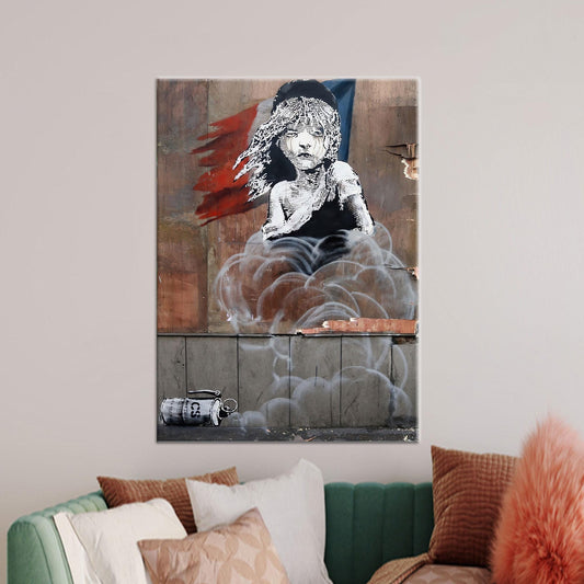 Trendy Banksy Tear Gas Canvas Print: Abstract Decor with Personalized Gift Potential