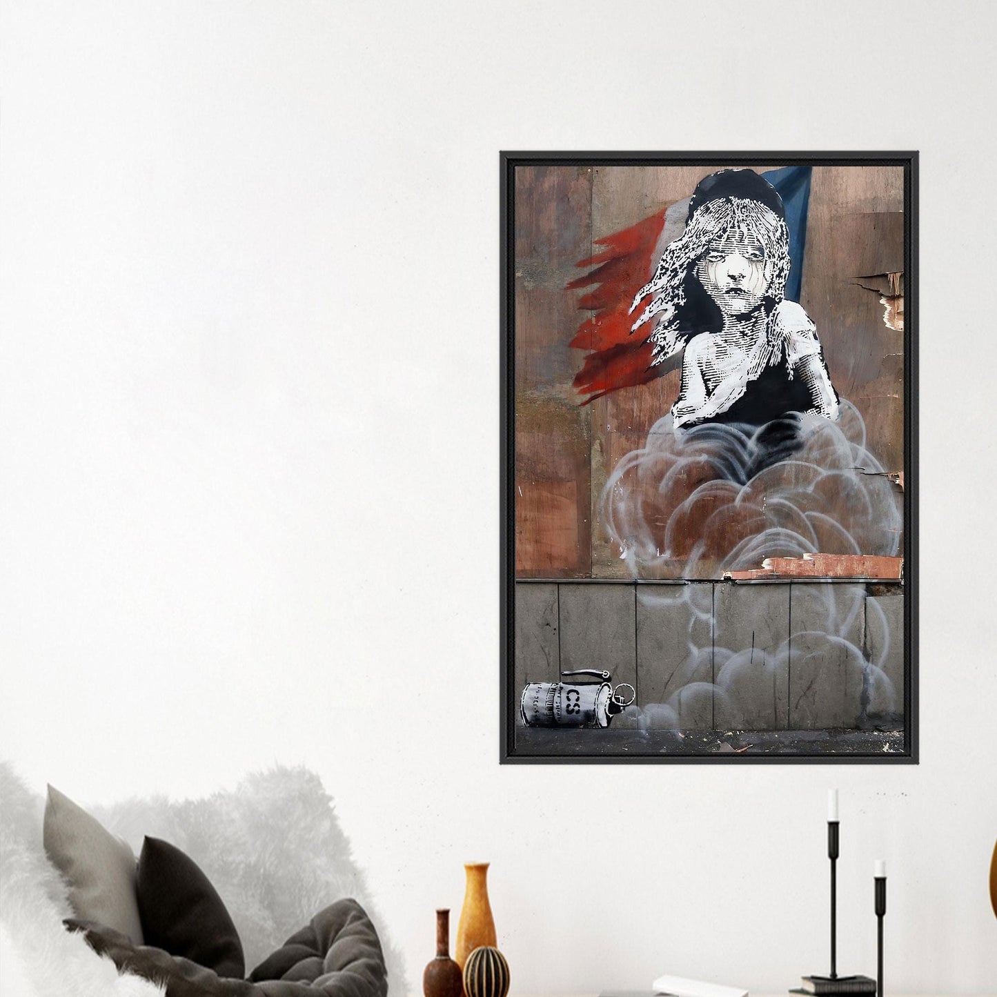 Trendy Banksy Tear Gas Canvas Print: Abstract Decor with Personalized Gift Potential