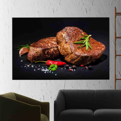 Modern Steak with Spices Canvas Decor - 3D Kitchen Wall Art, Personalized Gift for Dad