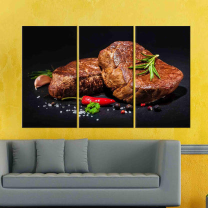 Modern Steak with Spices Canvas Decor - 3D Kitchen Wall Art, Personalized Gift for Dad