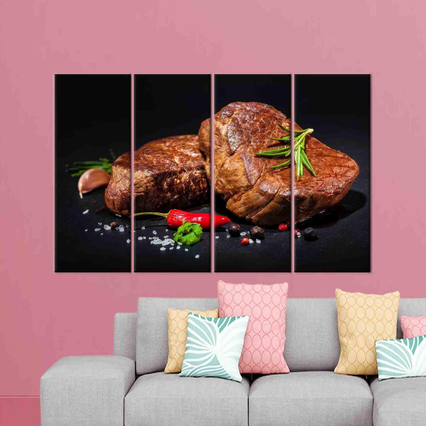 Modern Steak with Spices Canvas Decor - 3D Kitchen Wall Art, Personalized Gift for Dad