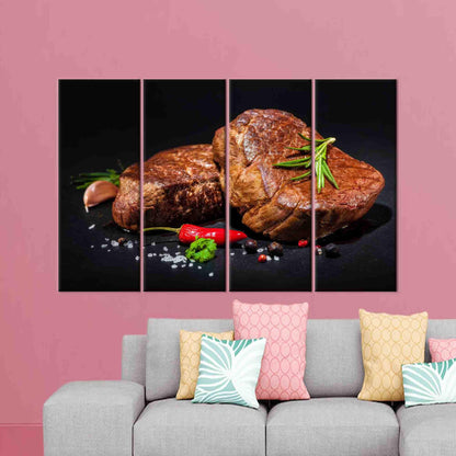 Modern Steak with Spices Canvas Decor - 3D Kitchen Wall Art, Personalized Gift for Dad