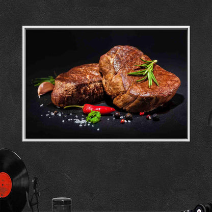 Modern Steak with Spices Canvas Decor - 3D Kitchen Wall Art, Personalized Gift for Dad