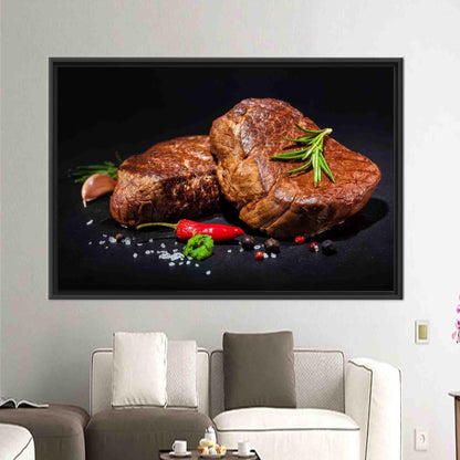 Modern Steak with Spices Canvas Decor - 3D Kitchen Wall Art, Personalized Gift for Dad