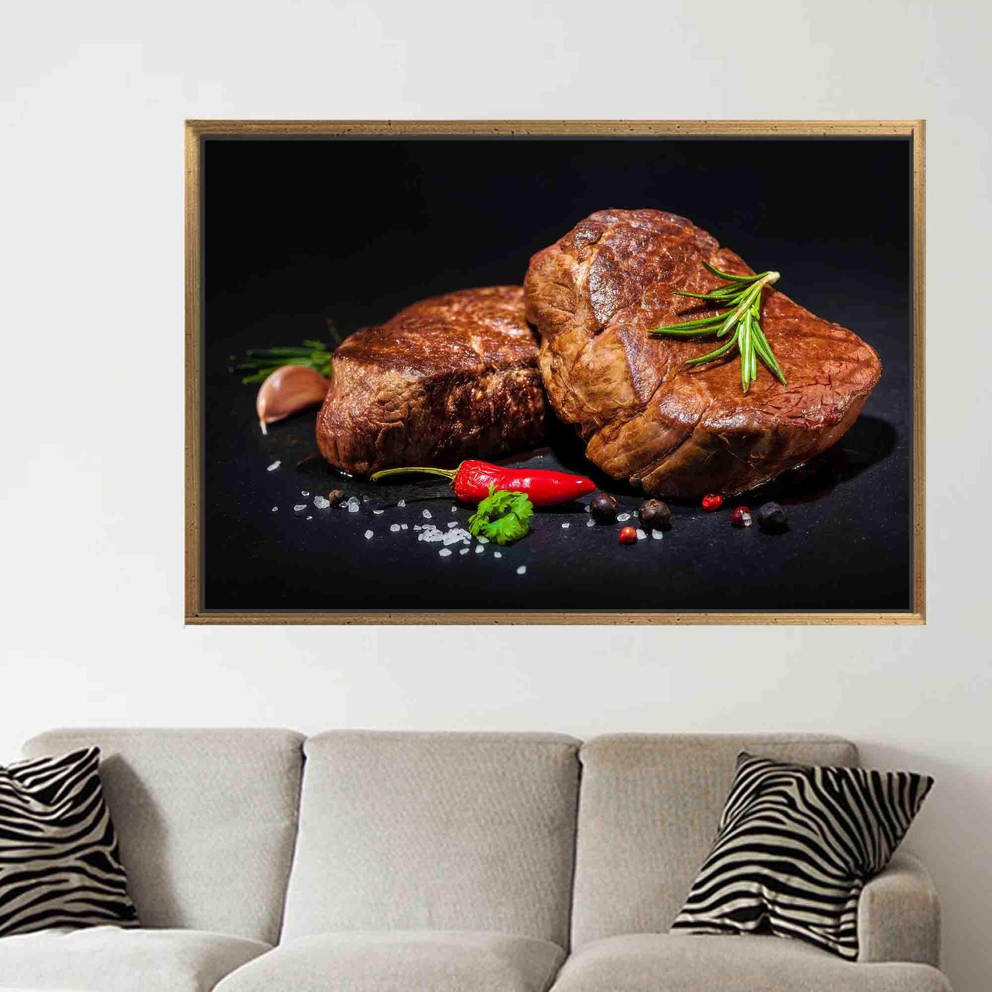 Modern Steak with Spices Canvas Decor - 3D Kitchen Wall Art, Personalized Gift for Dad