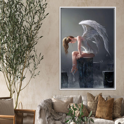 Modern Angel Woman Canvas Print, Personalized Wedding Gift, Winged Woman Wall Art