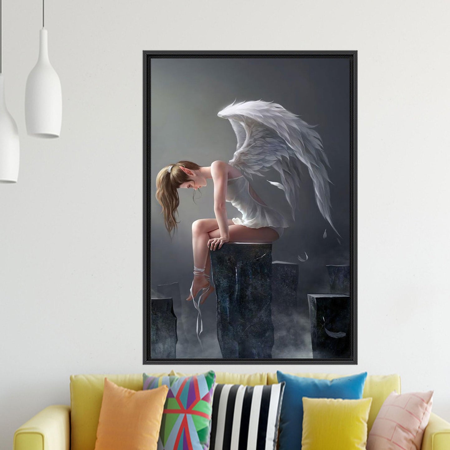 Modern Angel Woman Canvas Print, Personalized Wedding Gift, Winged Woman Wall Art
