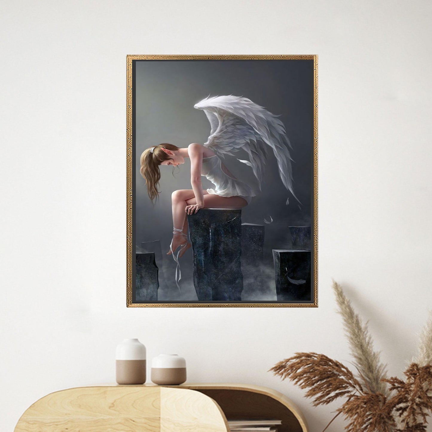 Modern Angel Woman Canvas Print, Personalized Wedding Gift, Winged Woman Wall Art
