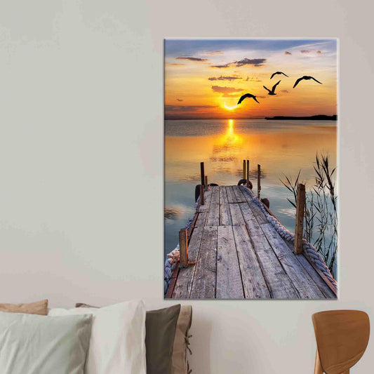 Sunset Sea Wall Art Canvas, Landscape Printed Canvas Poster, Personalized Wedding Gift