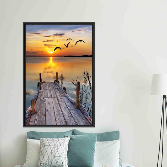 Sunset Sea Wall Art Canvas, Landscape Printed Canvas Poster, Personalized Wedding Gift