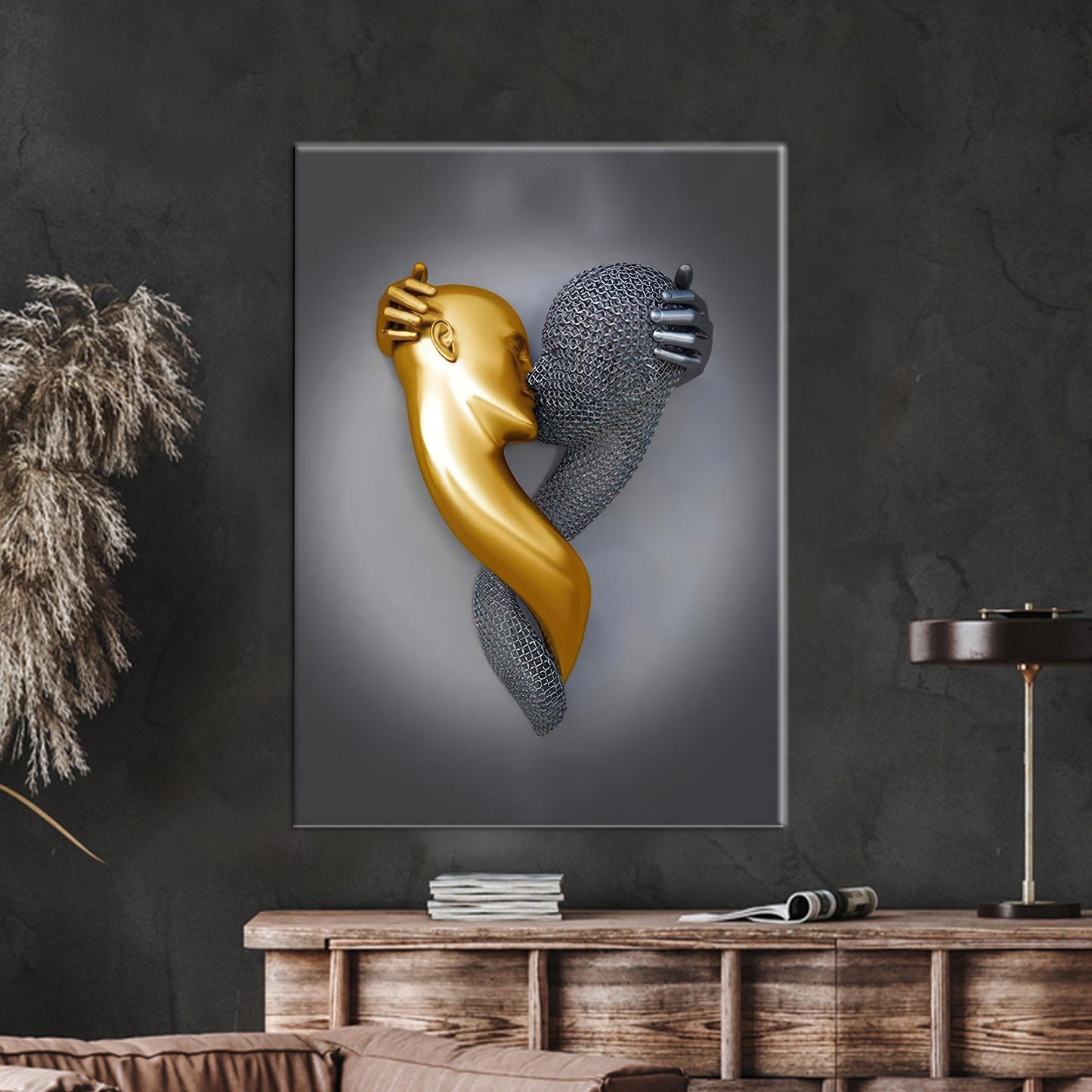 Kissing Couple Metallic Canvas Print