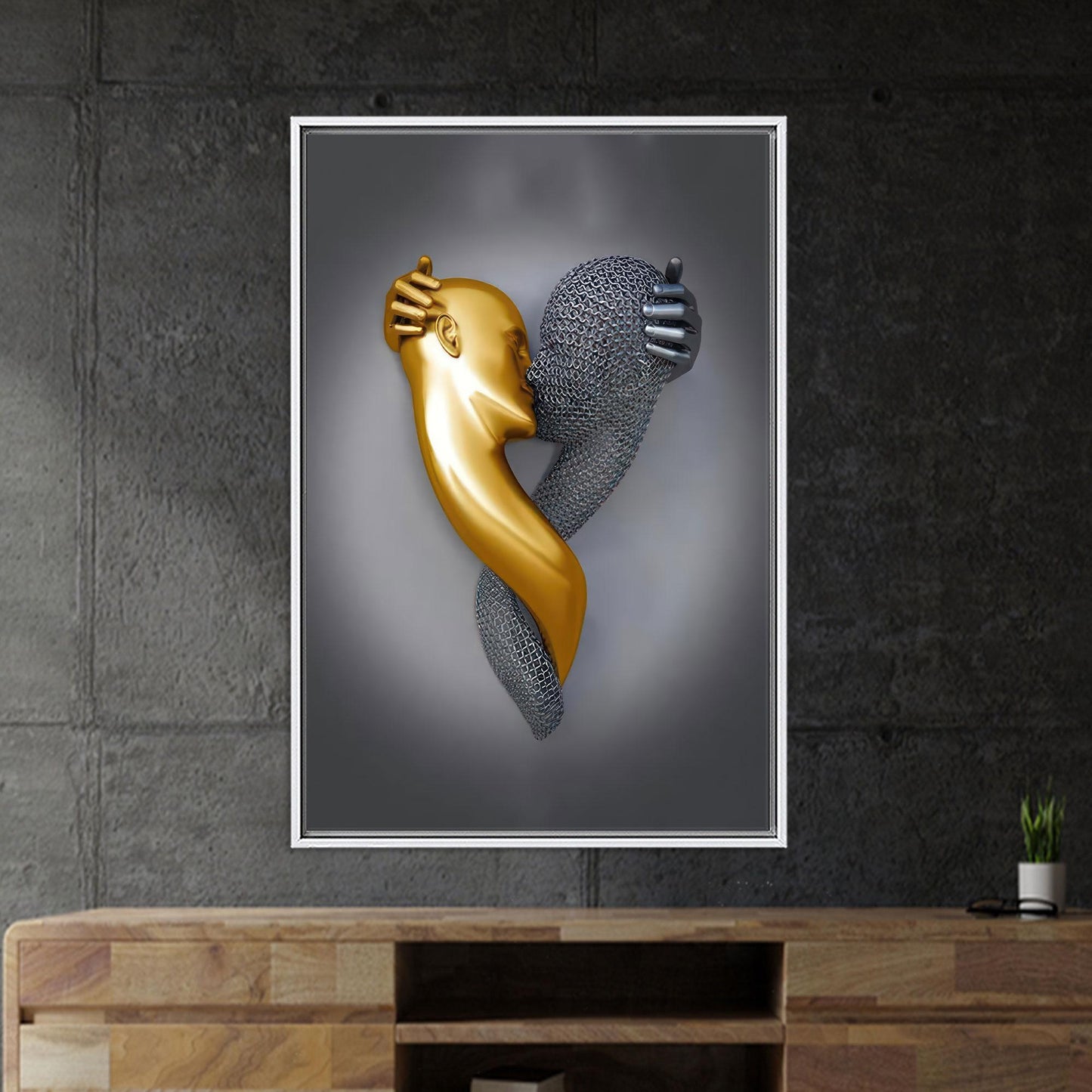 Kissing Couple Metallic Canvas Print