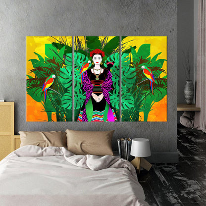 Frida Kahlo Vibrant Parrots Illustration Canvas Print