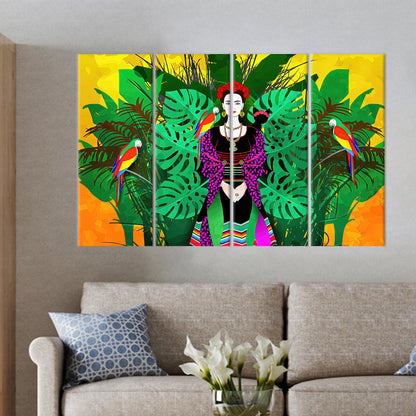 Frida Kahlo Vibrant Parrots Illustration Canvas Print