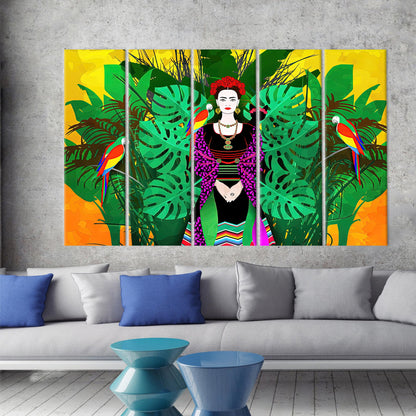 Frida Kahlo Vibrant Parrots Illustration Canvas Print
