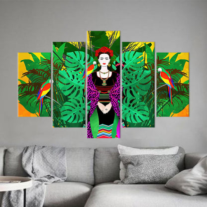 Frida Kahlo Vibrant Parrots Illustration Canvas Print
