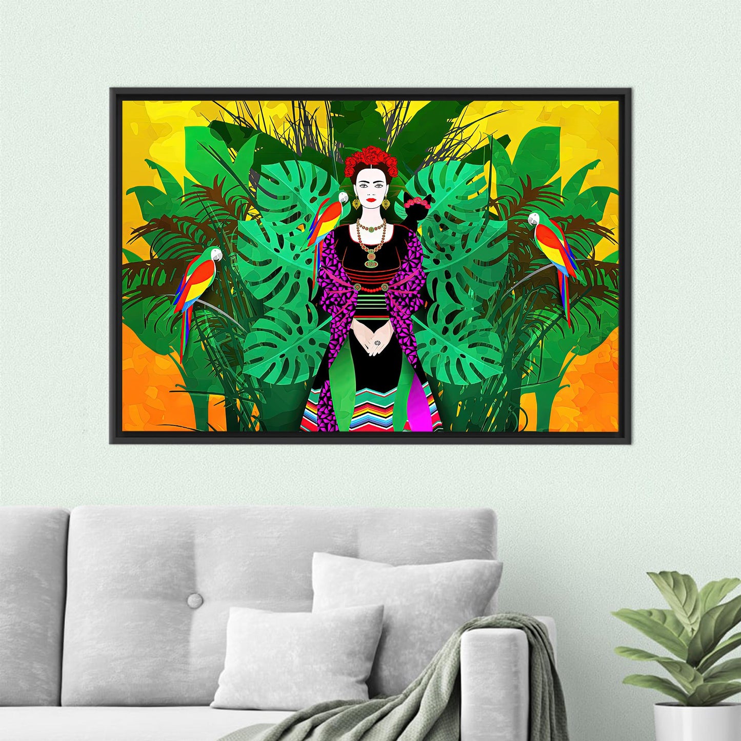 Frida Kahlo Vibrant Parrots Illustration Canvas Print