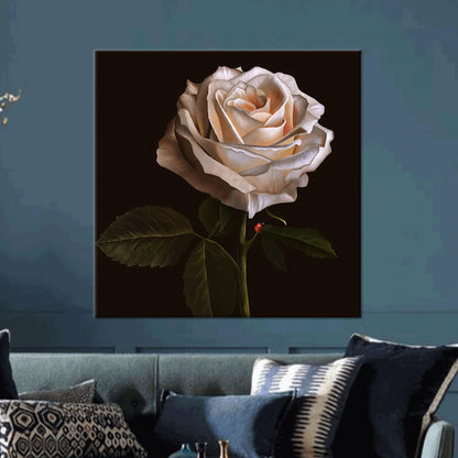 White Rose and Ladybug 3D Canvas Print