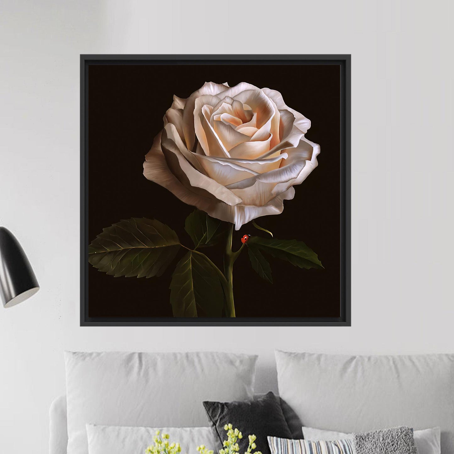 White Rose and Ladybug 3D Canvas Print