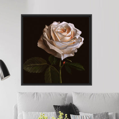 White Rose and Ladybug 3D Canvas Print