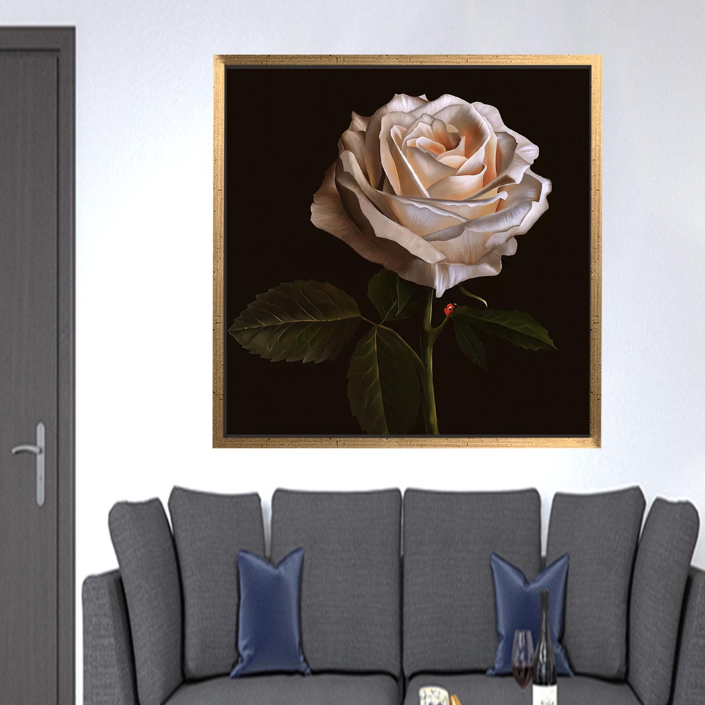 White Rose and Ladybug 3D Canvas Print