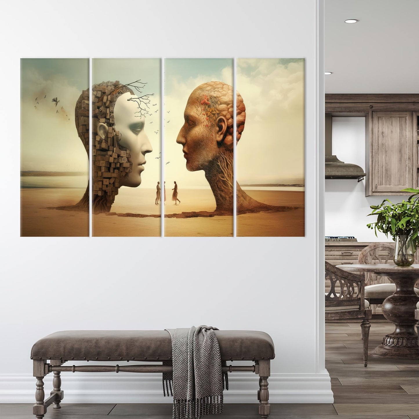 Surreal Heads Skull Castles Desert Canvas Print