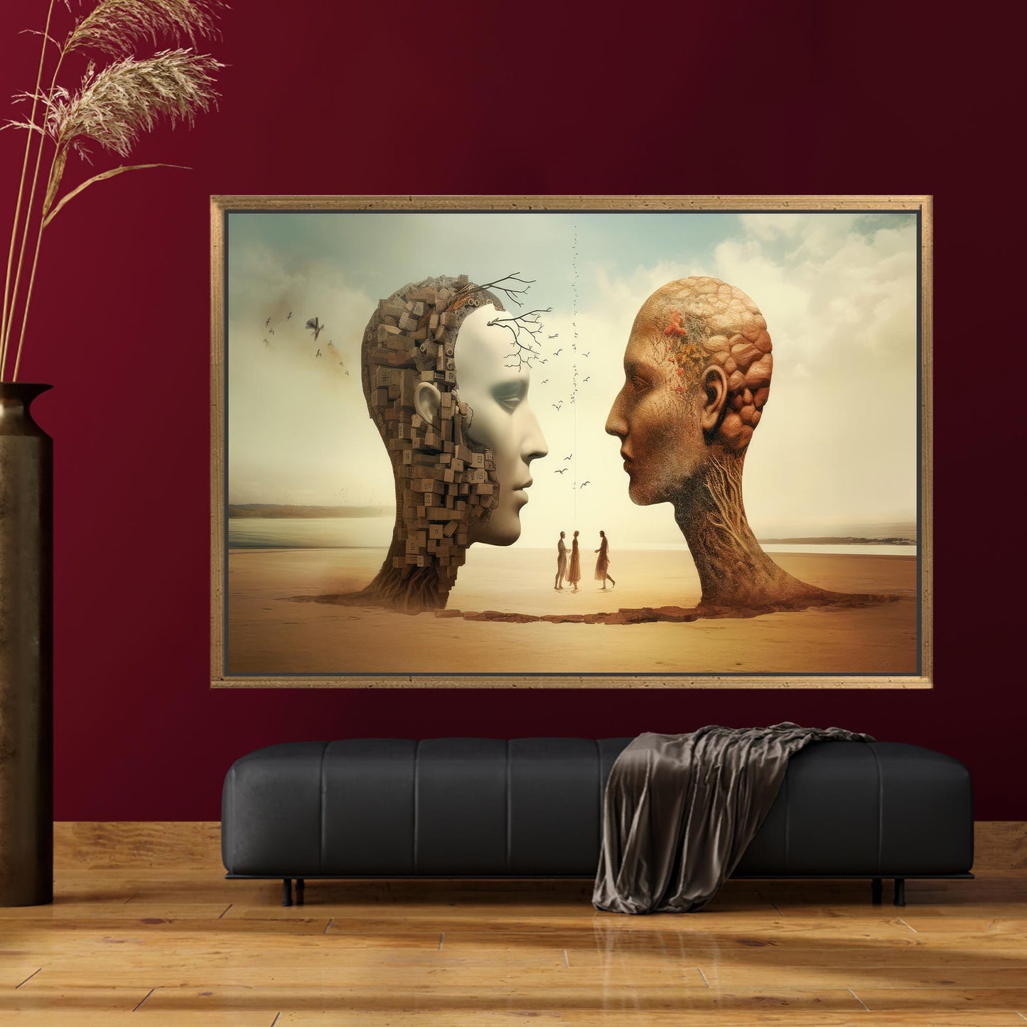 Surreal Heads Skull Castles Desert Canvas Print