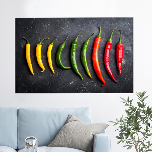 Pepper Printed Canvas, Modern Colorful Peppers Poster, Kitchen Wall Art, Contemporary Art Decor