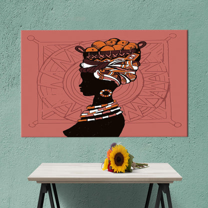 Abstract African Woman Canvas Decor: with Basket on Head Wall Art