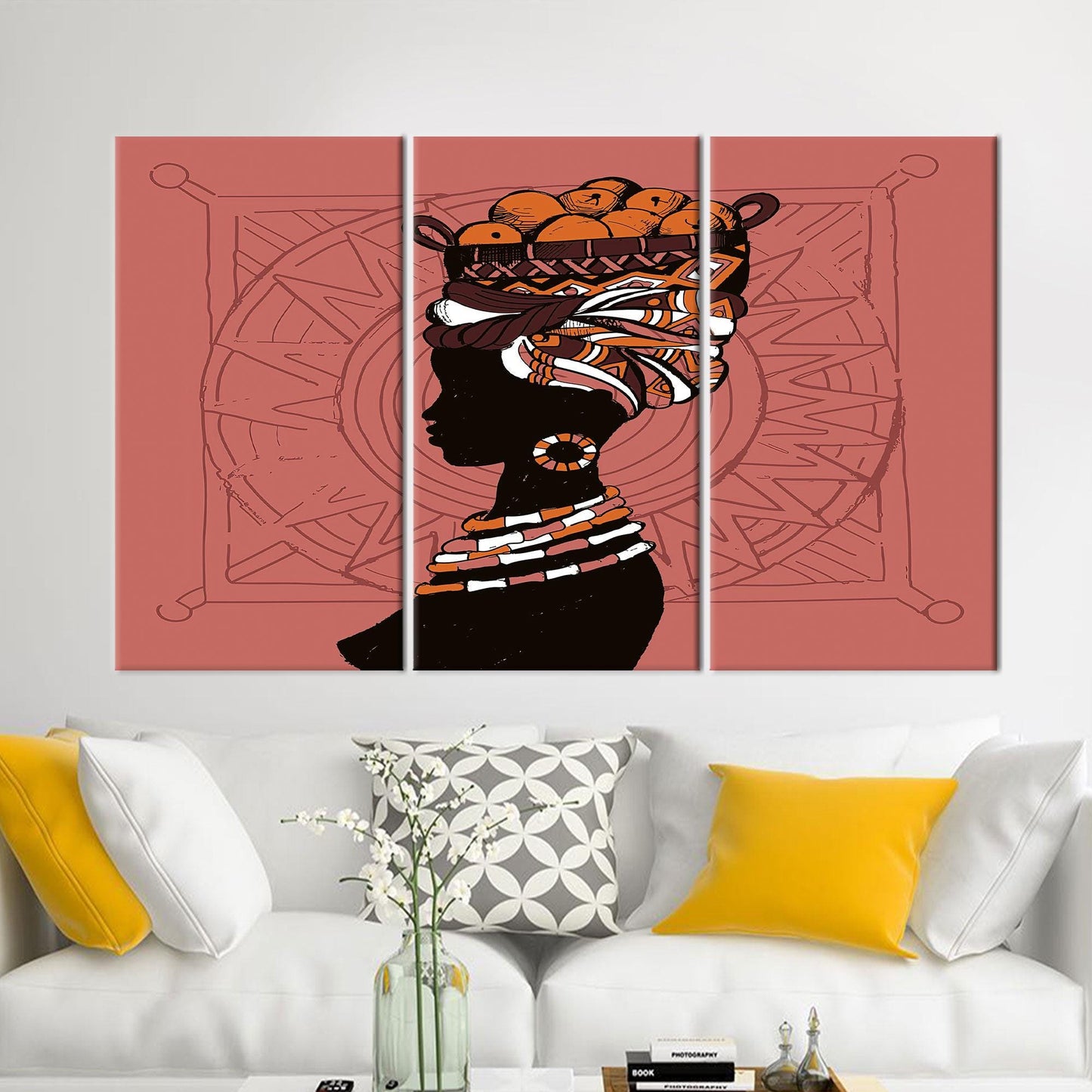 Abstract African Woman Canvas Decor: with Basket on Head Wall Art