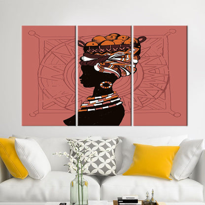 Abstract African Woman Canvas Decor: with Basket on Head Wall Art