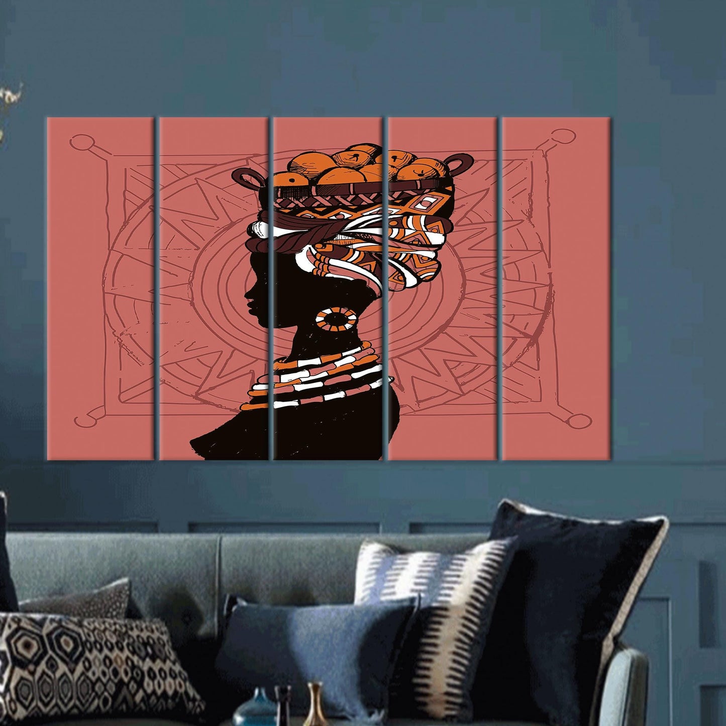 Abstract African Woman Canvas Decor: with Basket on Head Wall Art