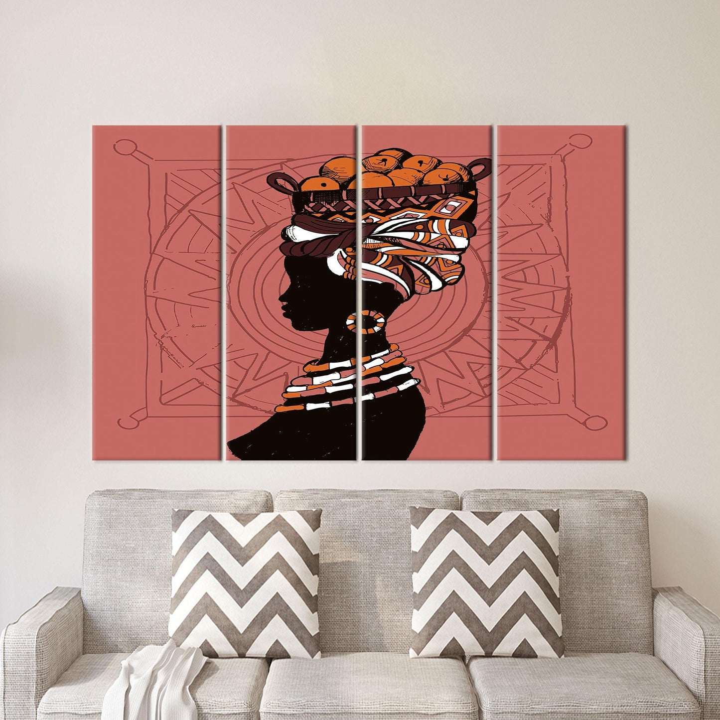 Abstract African Woman Canvas Decor: with Basket on Head Wall Art
