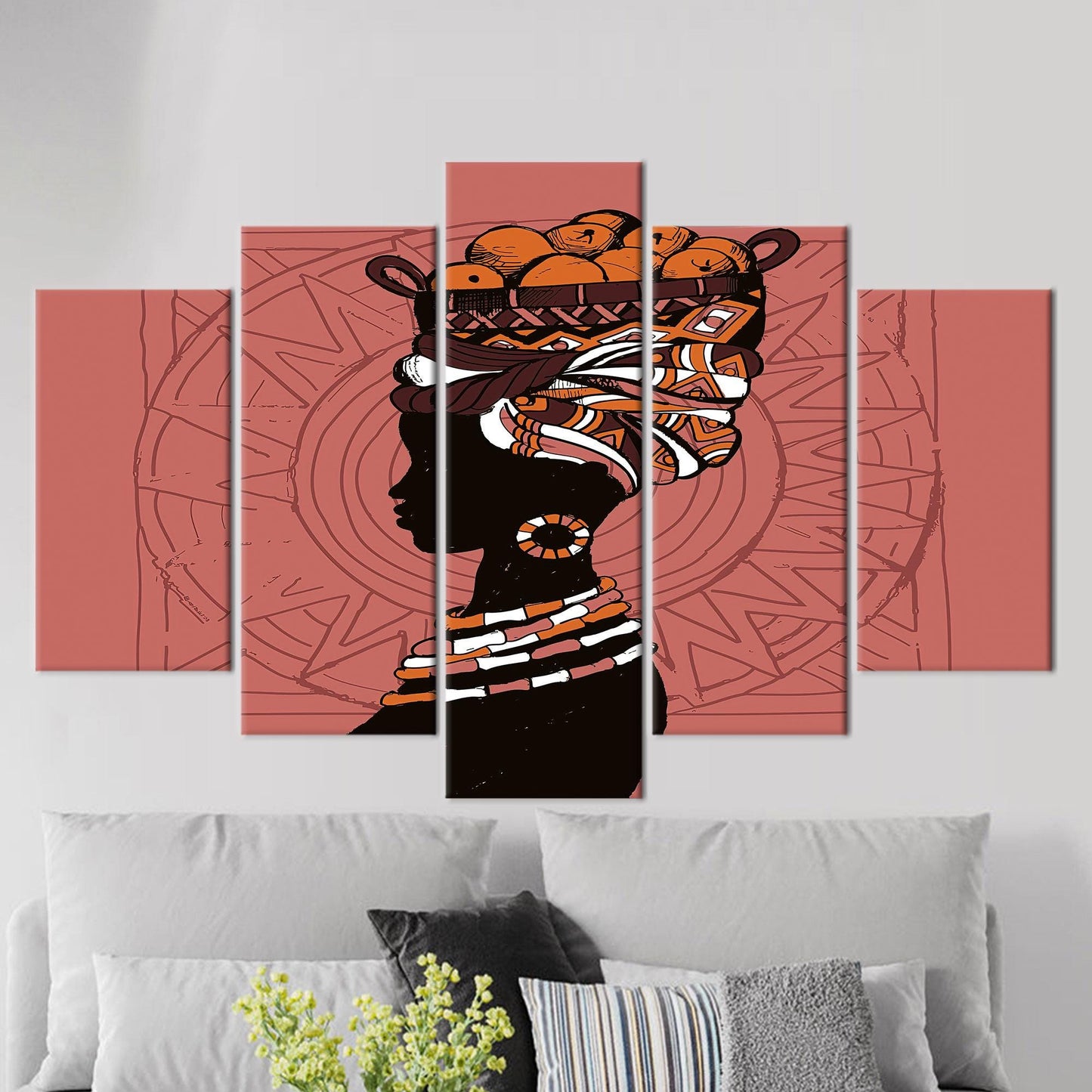 Abstract African Woman Canvas Decor: with Basket on Head Wall Art