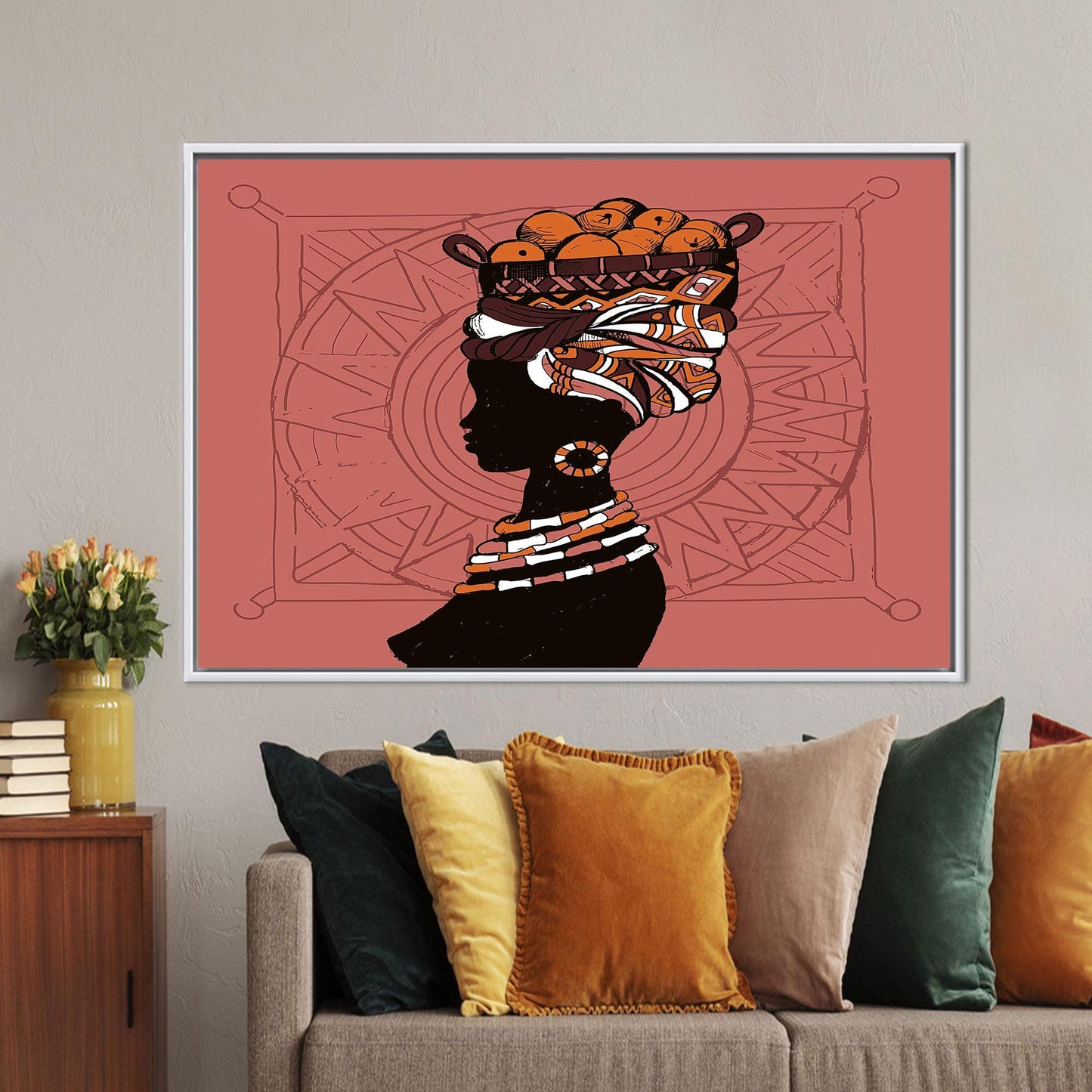 Abstract African Woman Canvas Decor: with Basket on Head Wall Art
