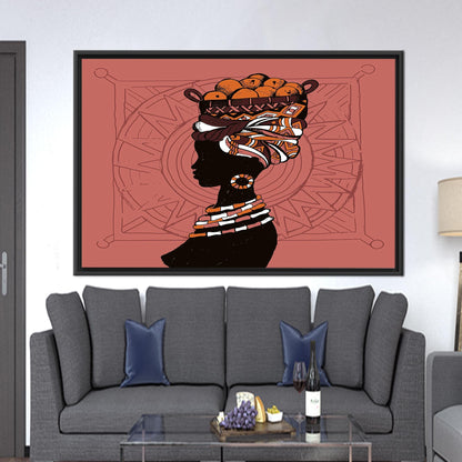 Abstract African Woman Canvas Decor: with Basket on Head Wall Art