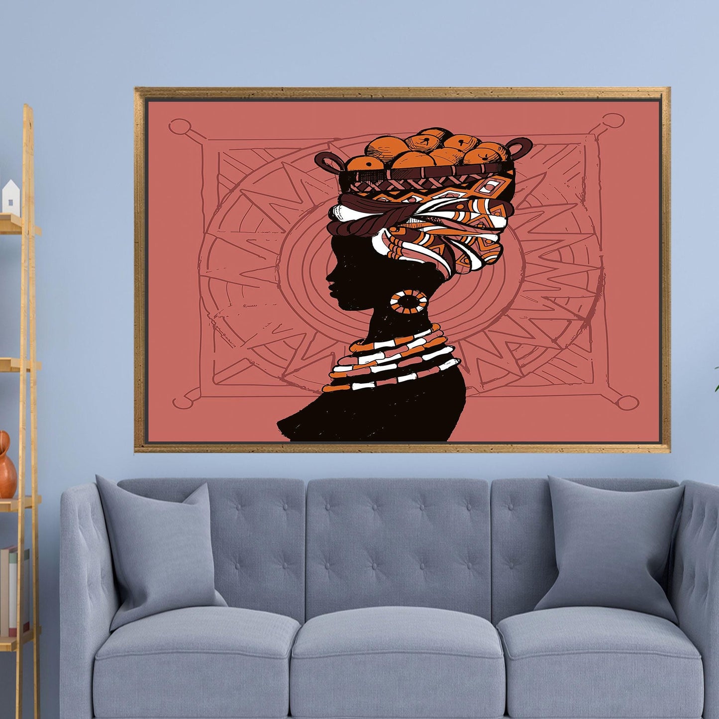 Abstract African Woman Canvas Decor: with Basket on Head Wall Art