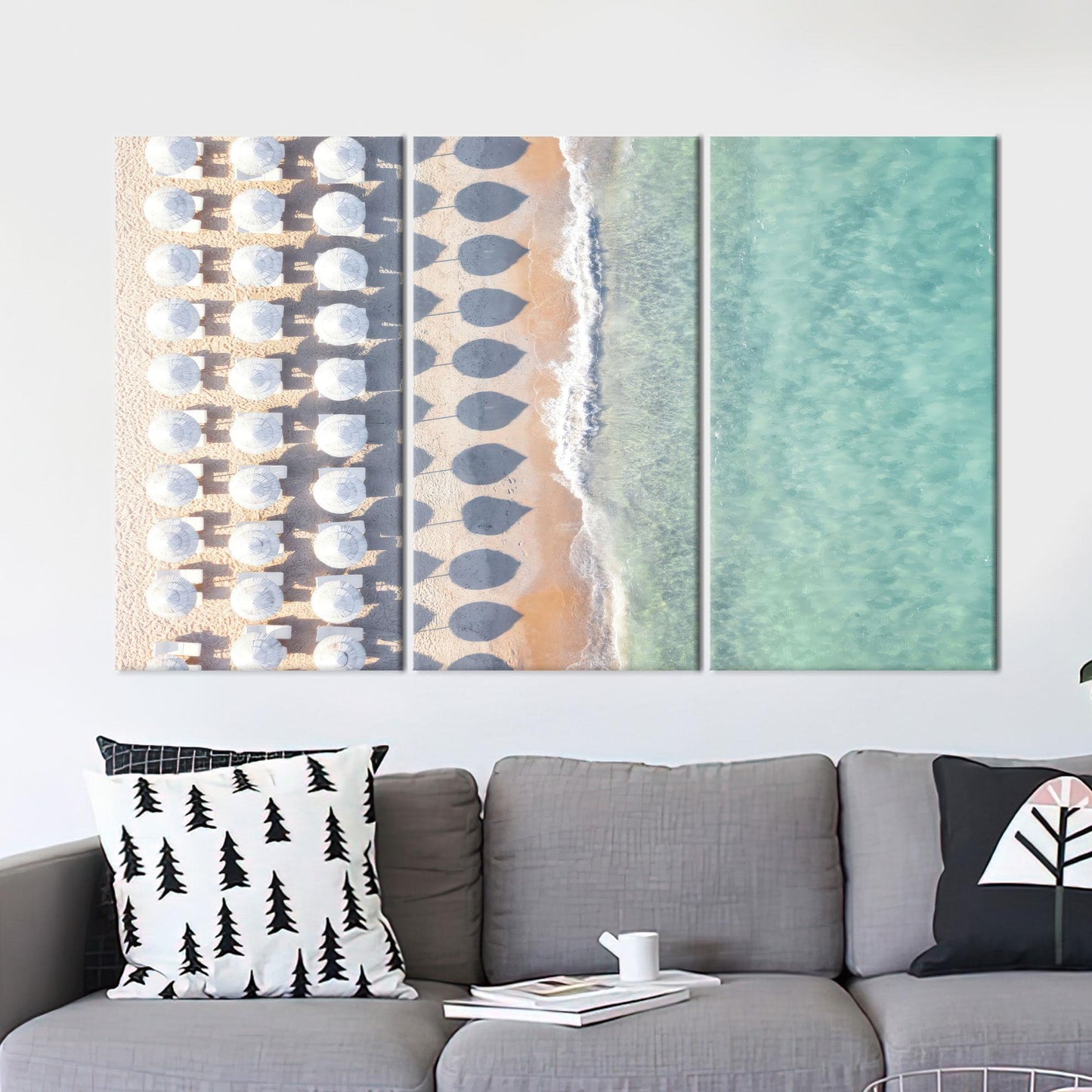 Beach With Umbrellas Canvas Decor - Coastal Art Canvas, Sea Wall Art, Personalized Gift Box