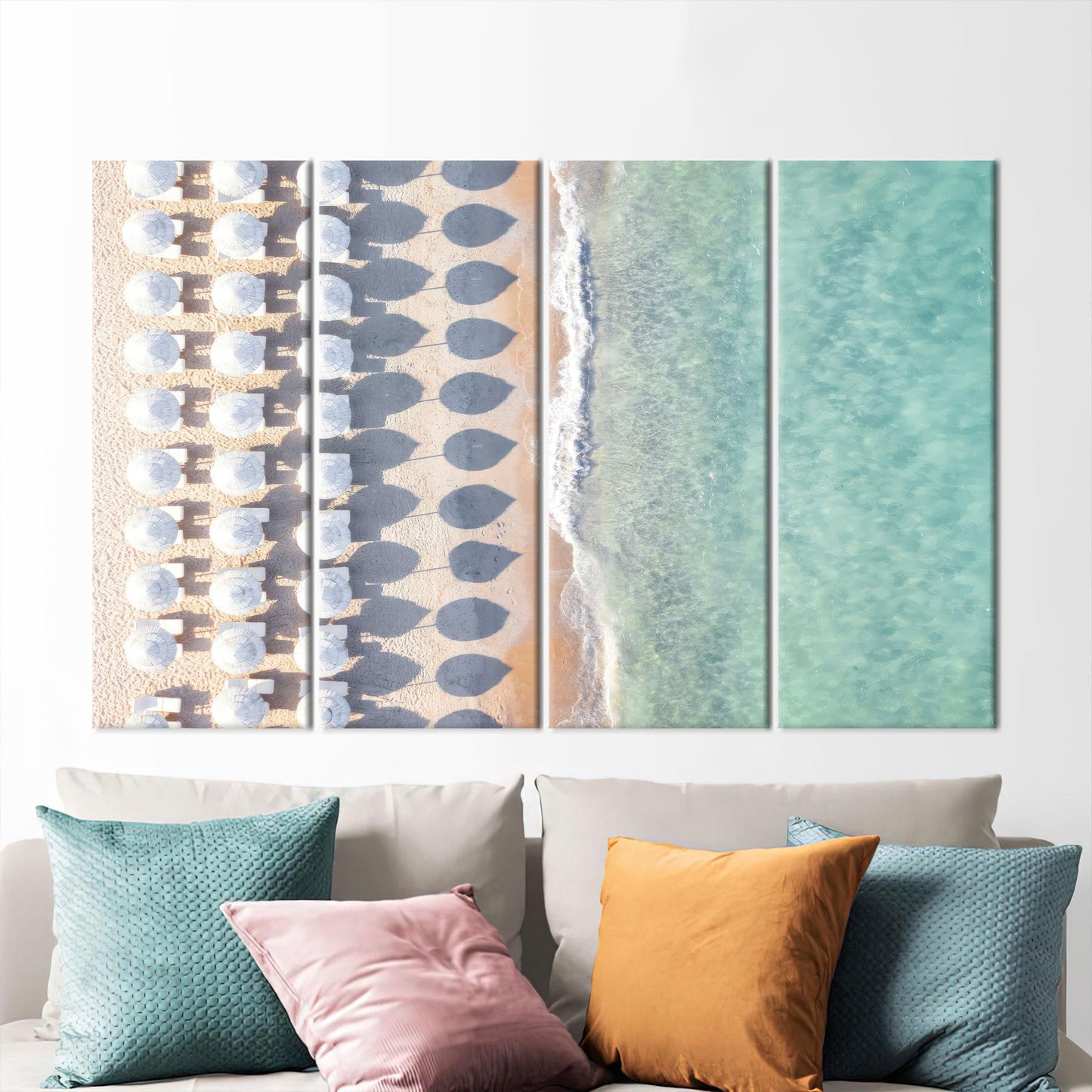 Beach With Umbrellas Canvas Decor - Coastal Art Canvas, Sea Wall Art, Personalized Gift Box