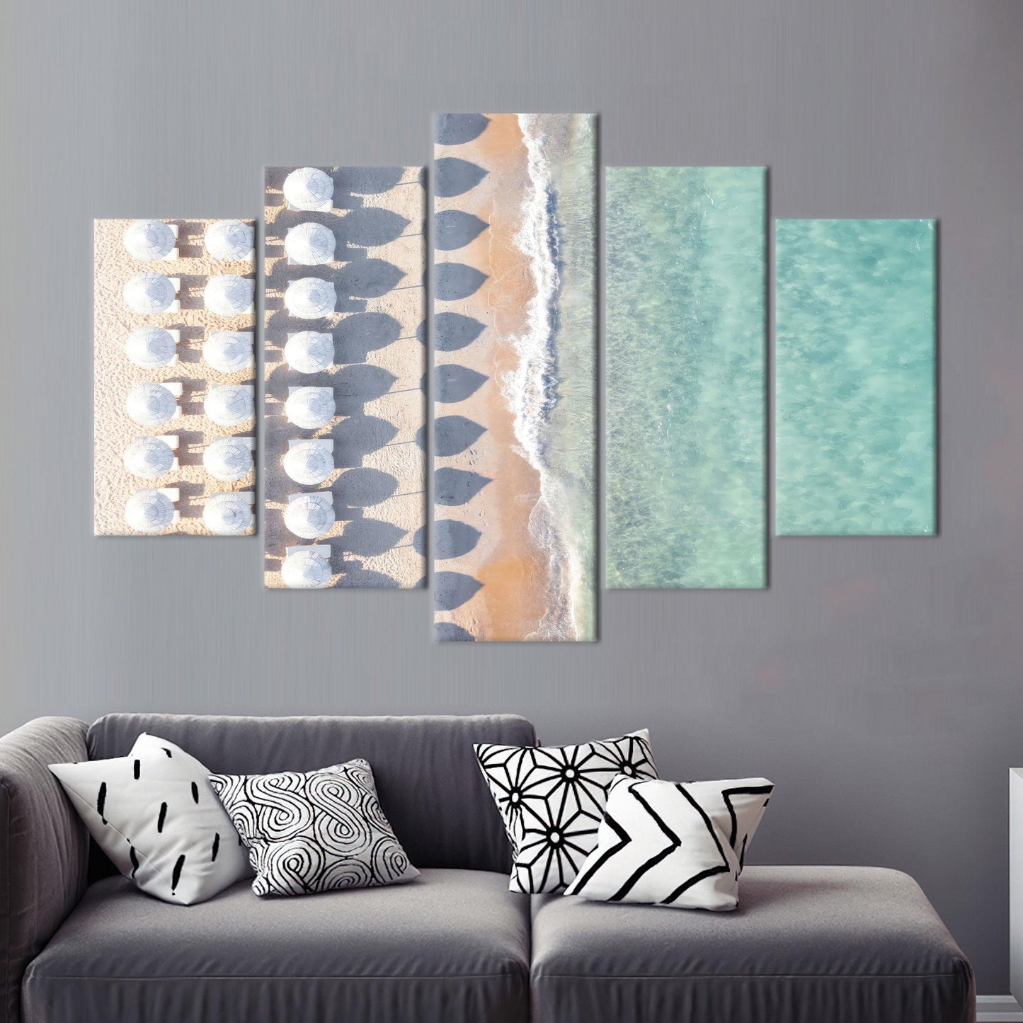 Beach With Umbrellas Canvas Decor - Coastal Art Canvas, Sea Wall Art, Personalized Gift Box