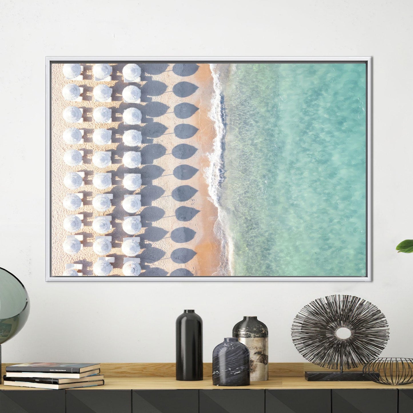 Beach With Umbrellas Canvas Decor - Coastal Art Canvas, Sea Wall Art, Personalized Gift Box