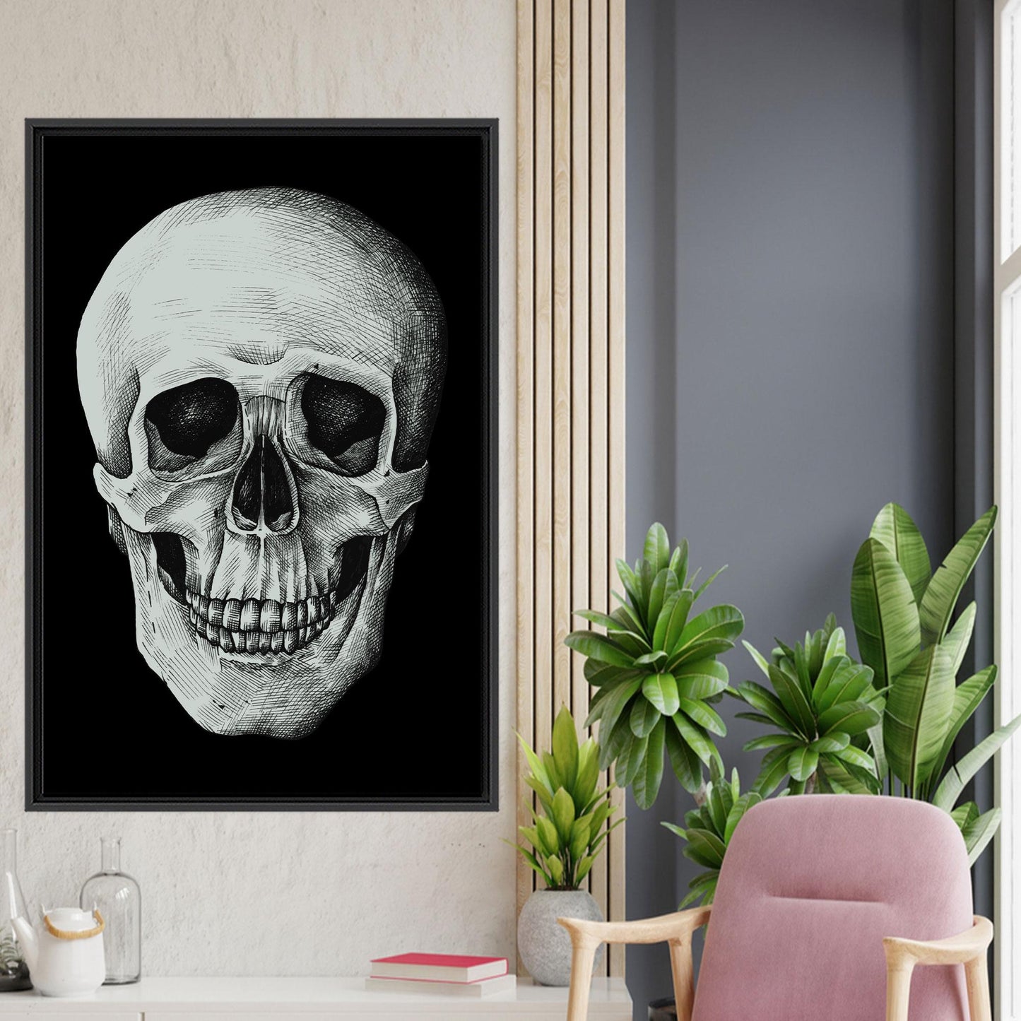 Modern Black Skull Artwork Canvas Print, Man Cave Wall Decor, Personalized Gift for Dad