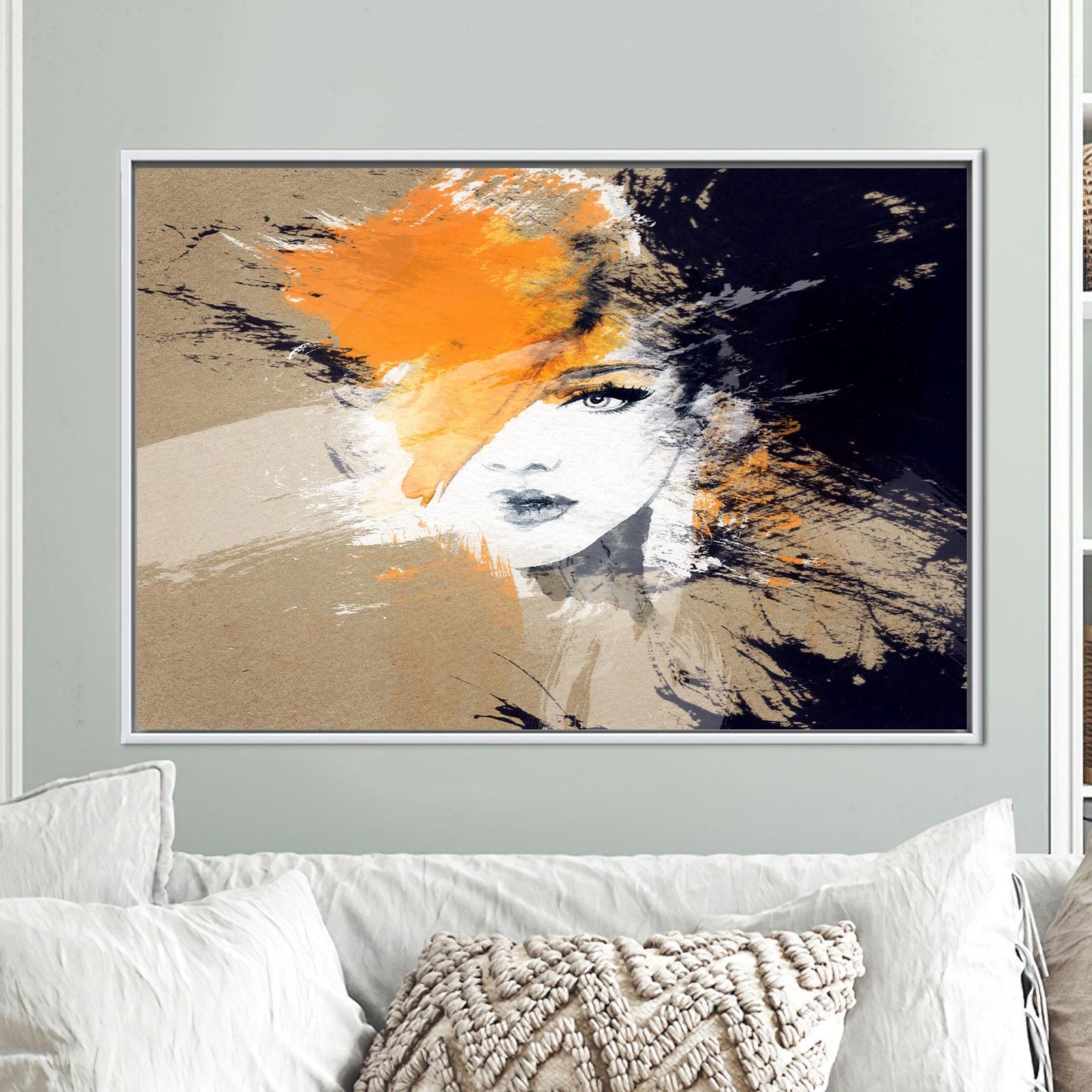 Brown Woman Painting Minimalist Office Canvas Print