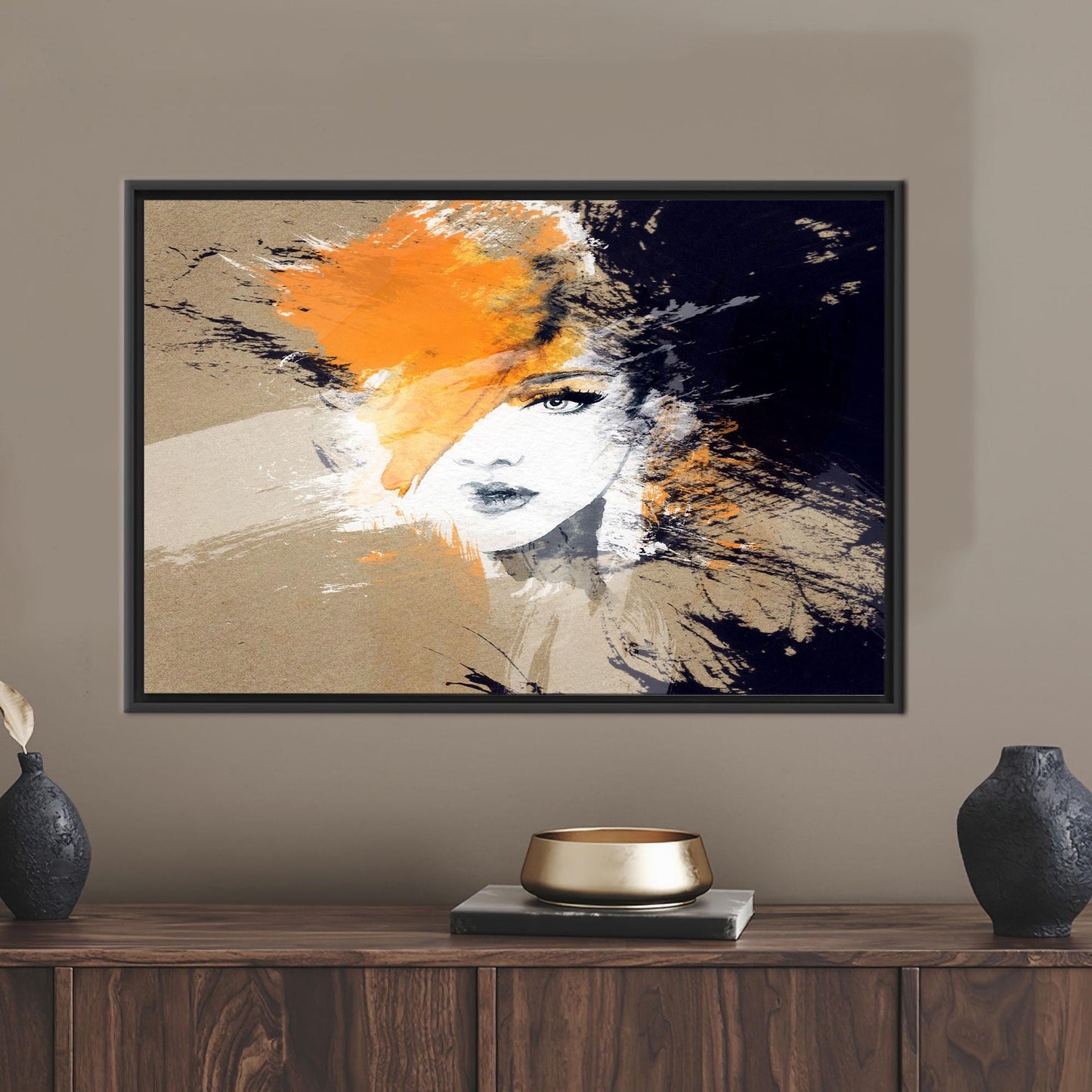 Brown Woman Painting Minimalist Office Canvas Print