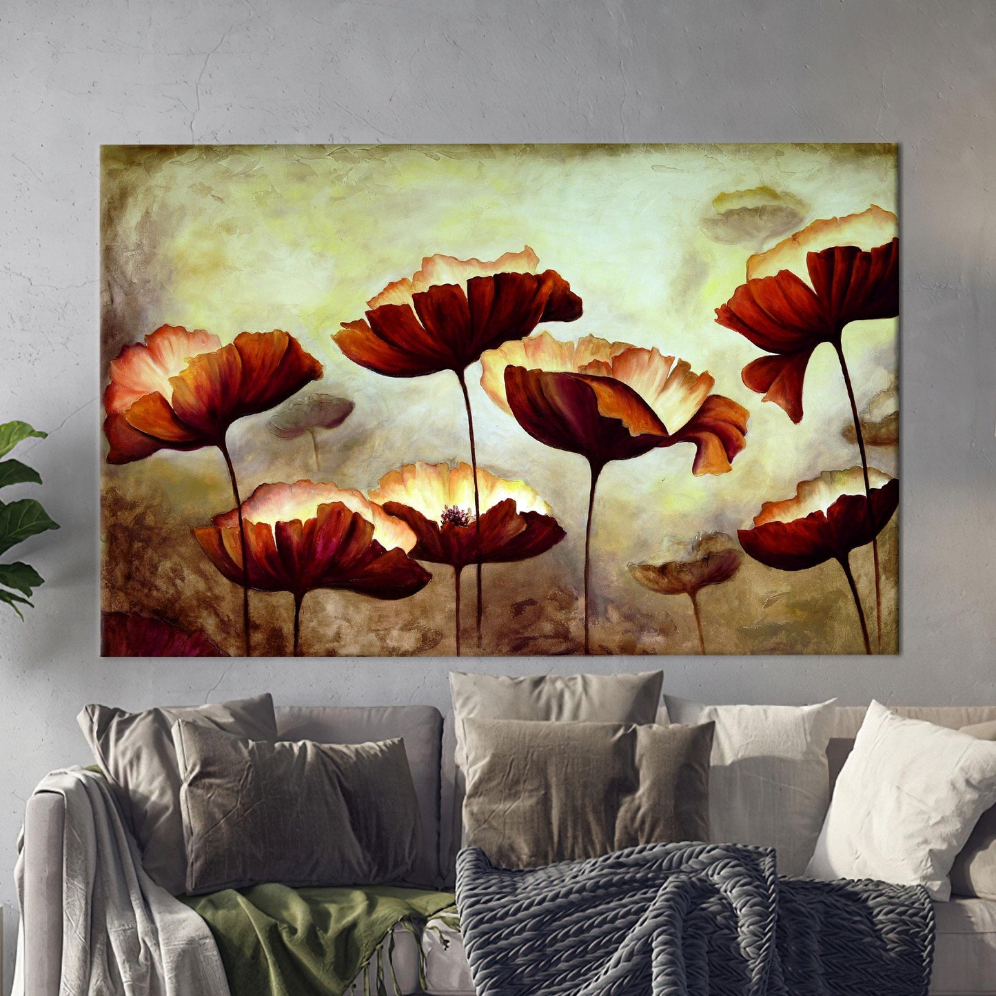 Modern Floral Canvas Print, Trendy Botanical Wall Art, Minimalist Flowers Painting, Personalized