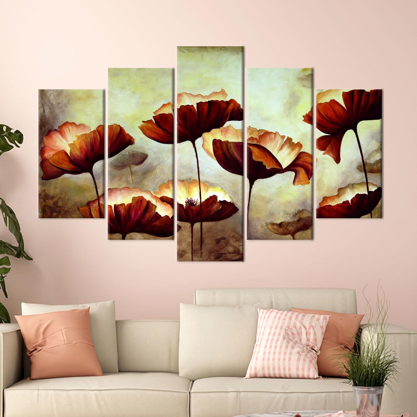 Modern Floral Canvas Print, Trendy Botanical Wall Art, Minimalist Flowers Painting, Personalized