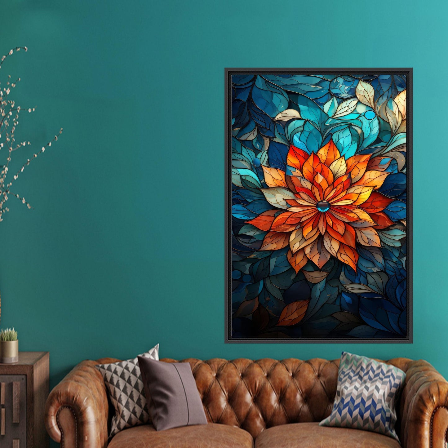 Blue Stained Hangings Living Colorful Canvas Print